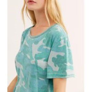 Free People Tourist T Shirt Green Camo XS NWT